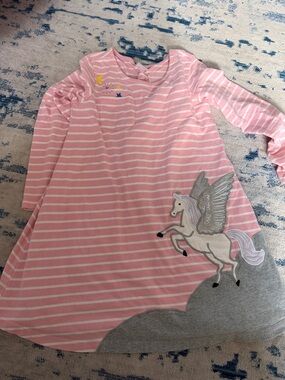 Hanna Andersson Pink White Striped Unicorn Dress